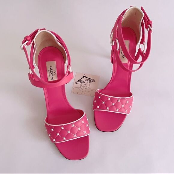 ⭕️ VALENTINO Sandals Heels Pink Leather - Picture 2 of 11